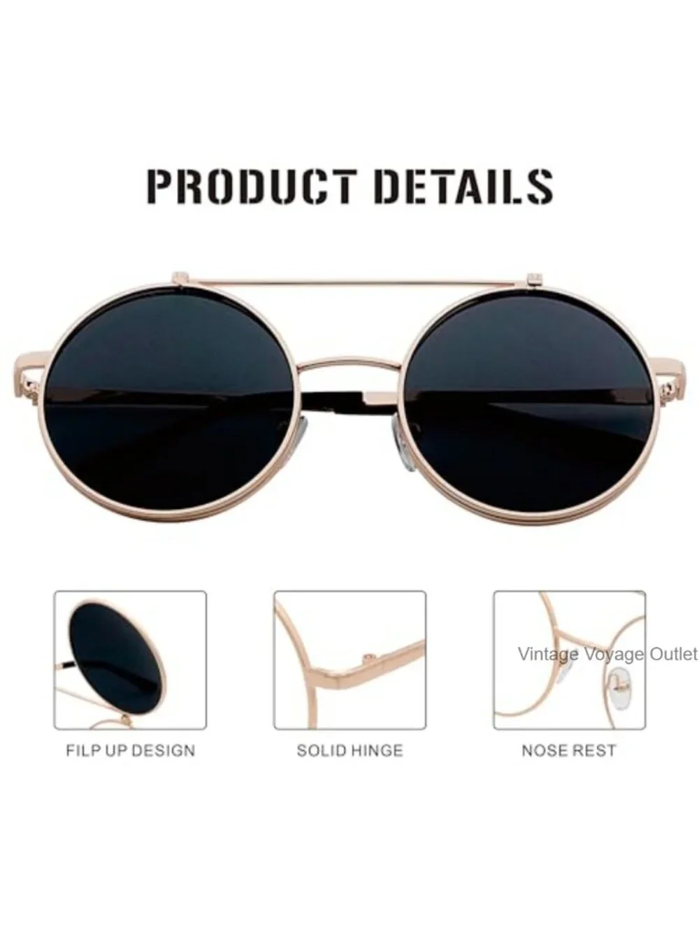 Retro Steampunk Flip-Up Round Sunglasses Full Metal Frame UV Protection